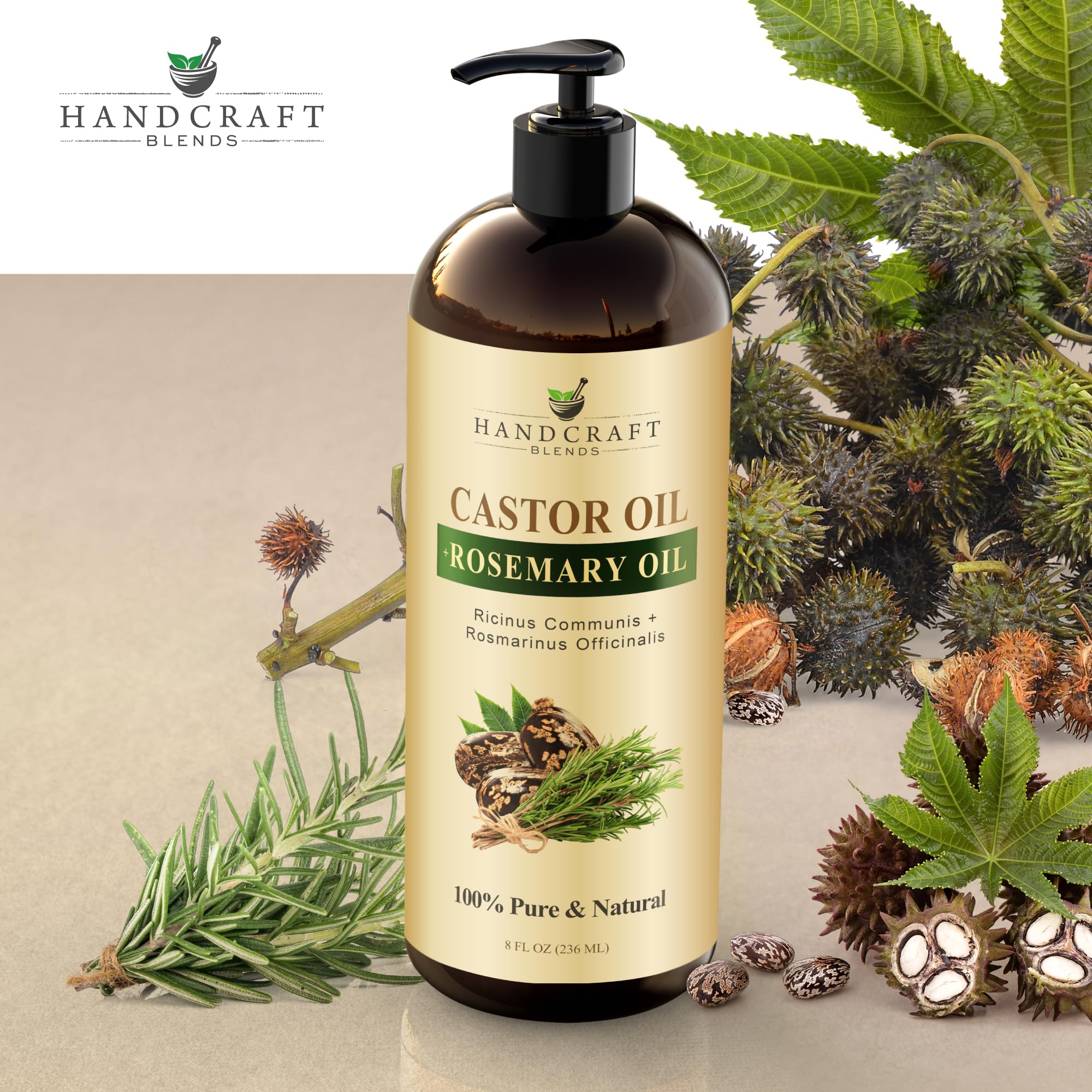 Buy now Handcraft Blends Castor Oil with Rosemary Oil 8 Fl Oz | 100% Pure and Natural | Premium Grade Carrier Oil | Hair, Eyelashes and Eyebrows | Hair and Body at indiglob india
