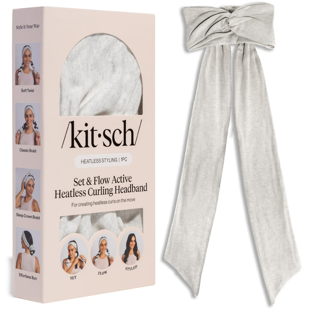 Kitsch Set & Flow Active Heatless Curling Headband For Women - Brown, 1pc | Soft, Breathable Cotton Head Bands For Women's Hair – Stretchy Fit, Achieves Curls Overnight – Gym-To-Glam In Minutes