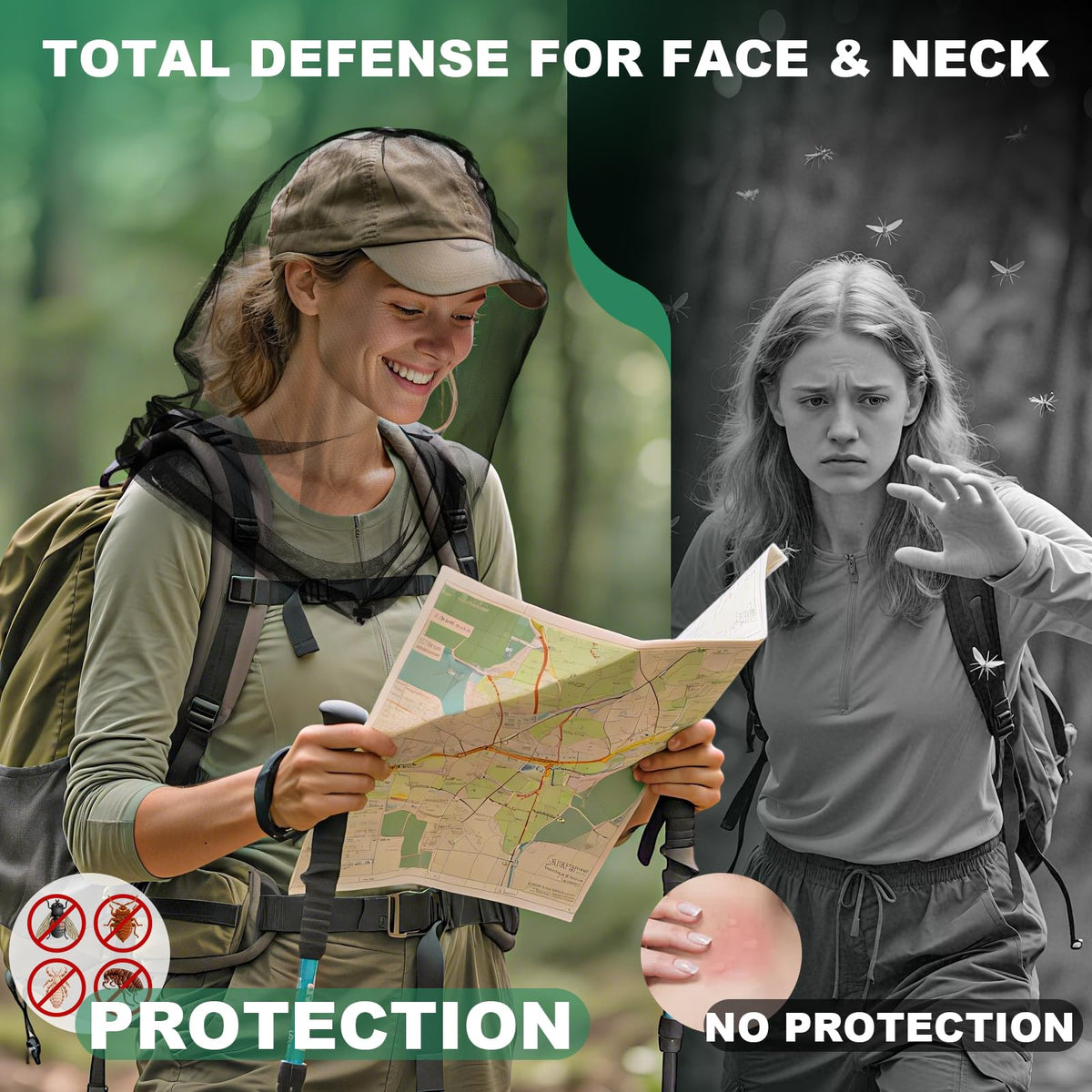 2 Pack Premium Mosquito Head Nets, Ultra Large Bug Net for Head