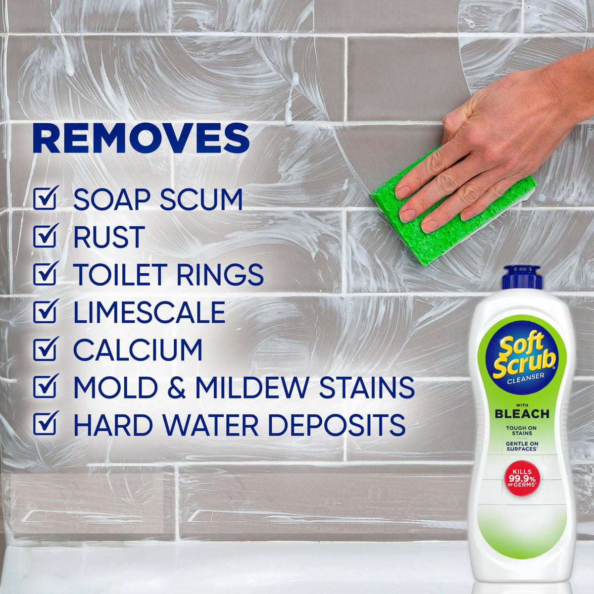 Soft Scrub Cleanser with Bleach, 36 Oz, Multi Surface Cleaner, Germ Kill