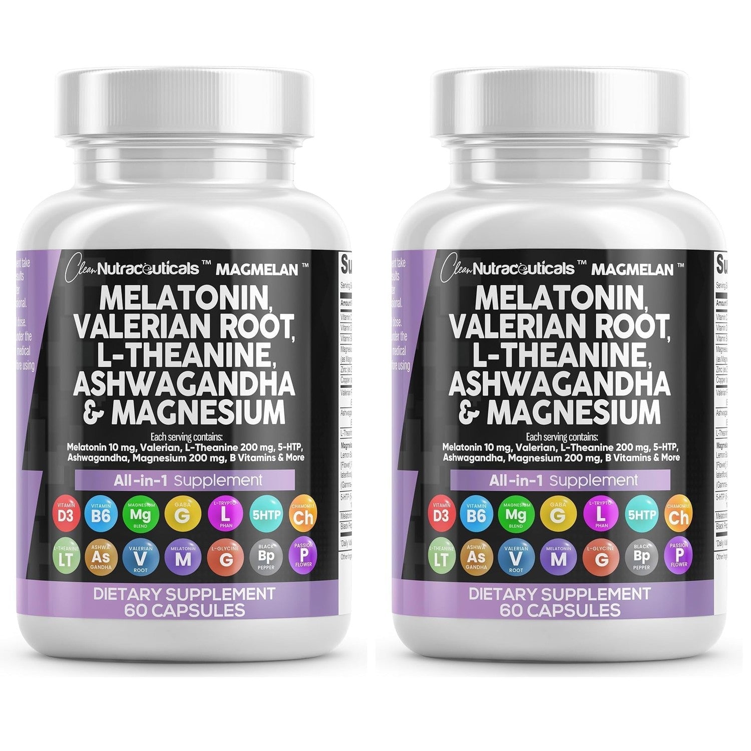 Clean Nutraceuticals Melatonin 10mg Valerian Root L Theanine 200mg Ashwagandha - Sleep Support for Women & Men with Magnesium Complex, Lemon Balm, Chamomile, & Passion Flower - 60 Caps