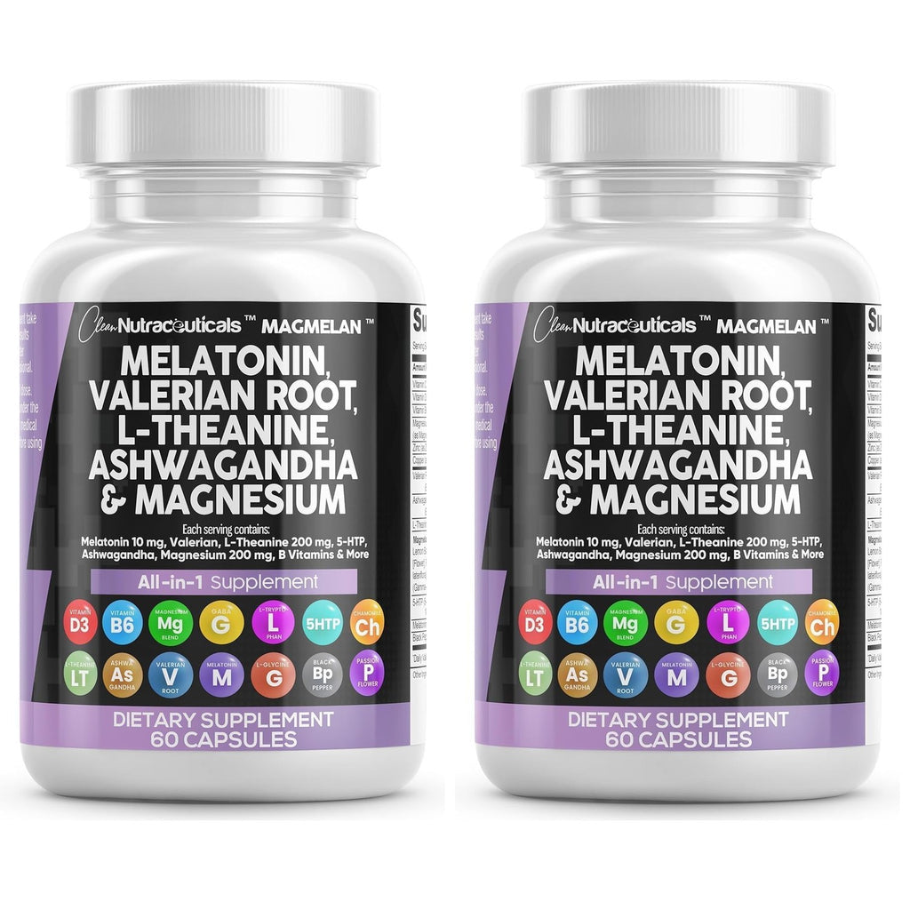 Clean Nutraceuticals Melatonin 10mg Valerian Root L Theanine 200mg Ashwagandha - Sleep Support for Women & Men with Magnesium Complex, Lemon Balm, Chamomile, & Passion Flower - 60 Caps