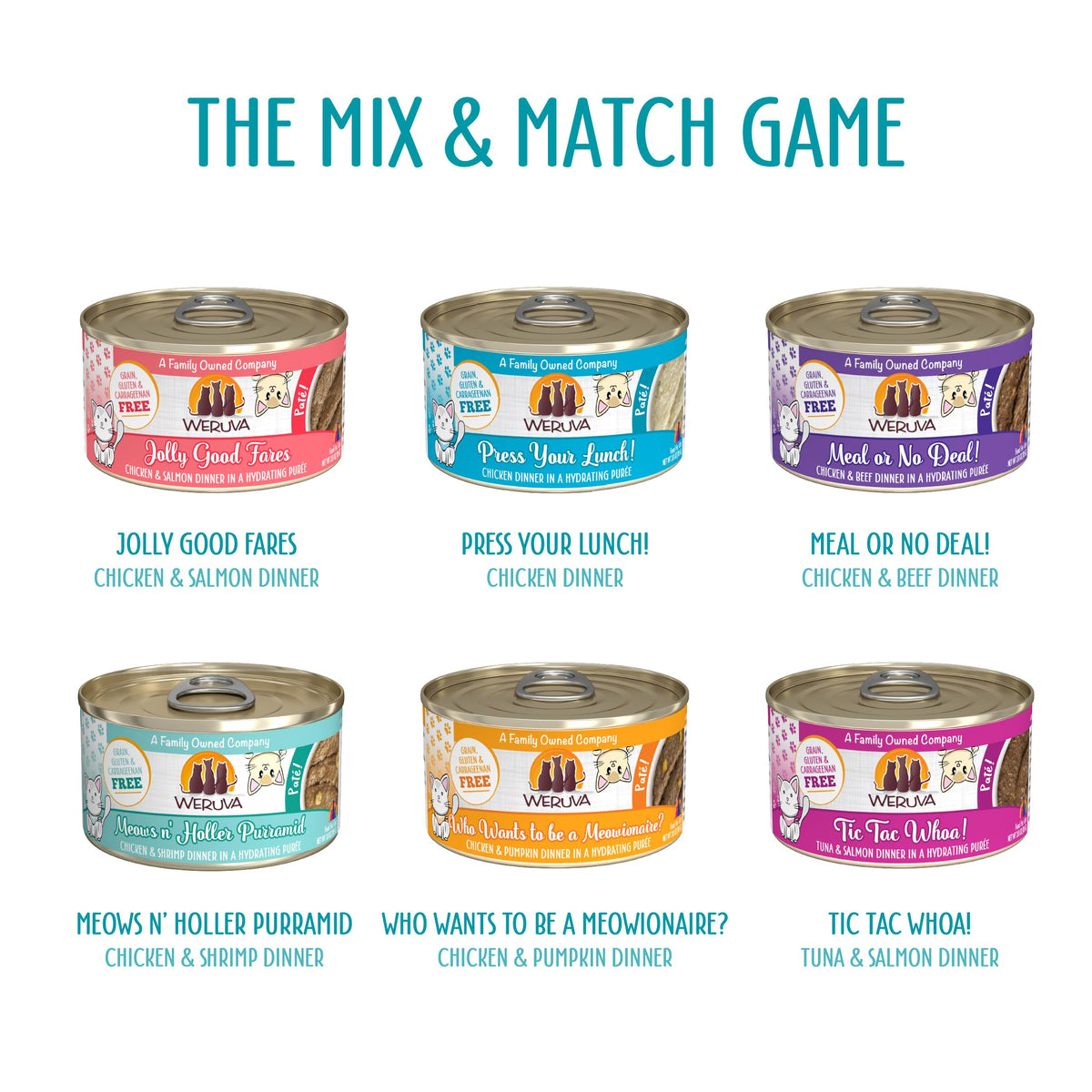 Weruva Wet Cat Food, The Mix and Match Game Pate Variety Pack, 3oz Can, Pack of 18