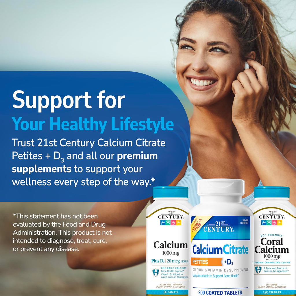 21st Century Calcium Citrate Plus D Maximum Caplets, 120 Count | Maximum-Strength Highly Absorbable Calcium Citrate with Vitamin D3, Compare VS. Citracal +D3 Maximum, Gluten Free