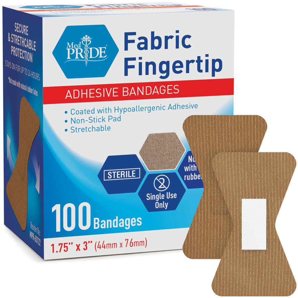 MED PRIDE Sterile Fingertip Fabric Bandages,Hypoallergenic,1.75x3 in,100-Ct