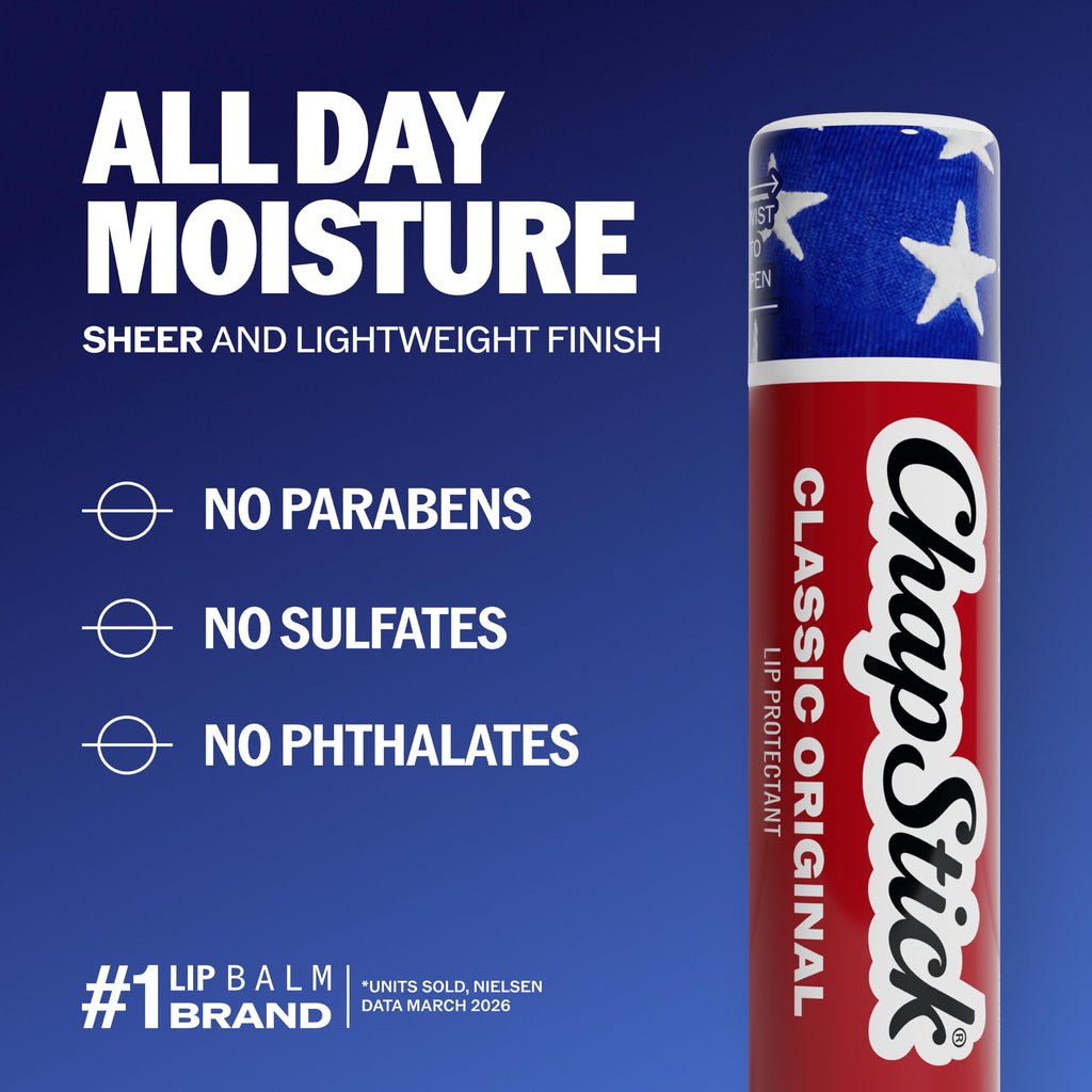 ChapStick Classic Original Americana Lip Balm with 24 Hour Moisture, 3-Pack