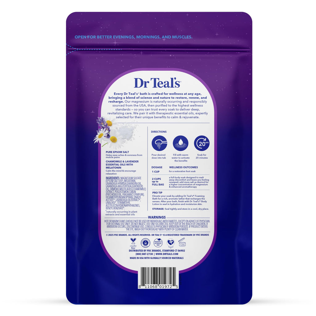 Dr Teal's Epsom Salt Magnesium Soak, Sleep Blend with Melatonin, Lavender & Chamomile Essential Oils, 3 lbs