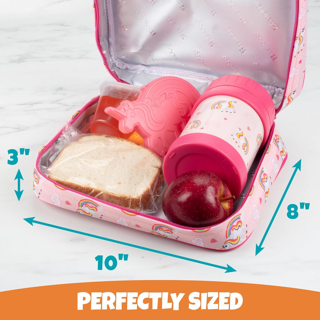 Buy now Bentology Kids Lunch Bag Set w Matching Reusable Food Jar & Hard Ice Pack- Unicorn- Insulated Tote, Stainless Steel thermos & Freezer Pack to Keeps Food Fresh for Hours- Back to School Lunch Box Kits at indiglob india