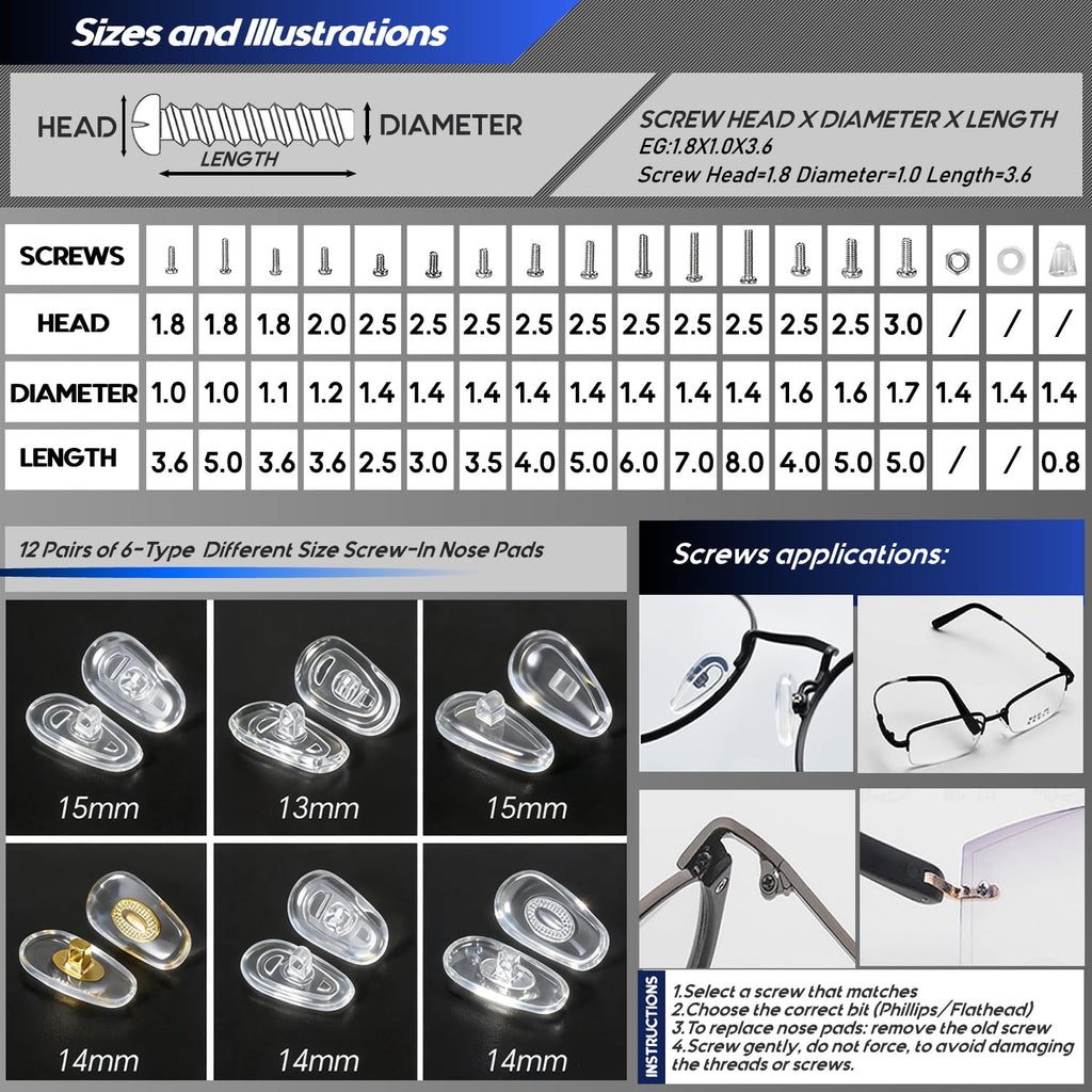 Eyeglass Sunglass Repair Kit,MINGFIX Magnetic Eye Glasses Repairing Tool Kit with Assorted Screws,Nose Pads,Small Screwdriver Bit Set & Tweezer with Mini Travel Case for Glasses,Sunglasses and Others