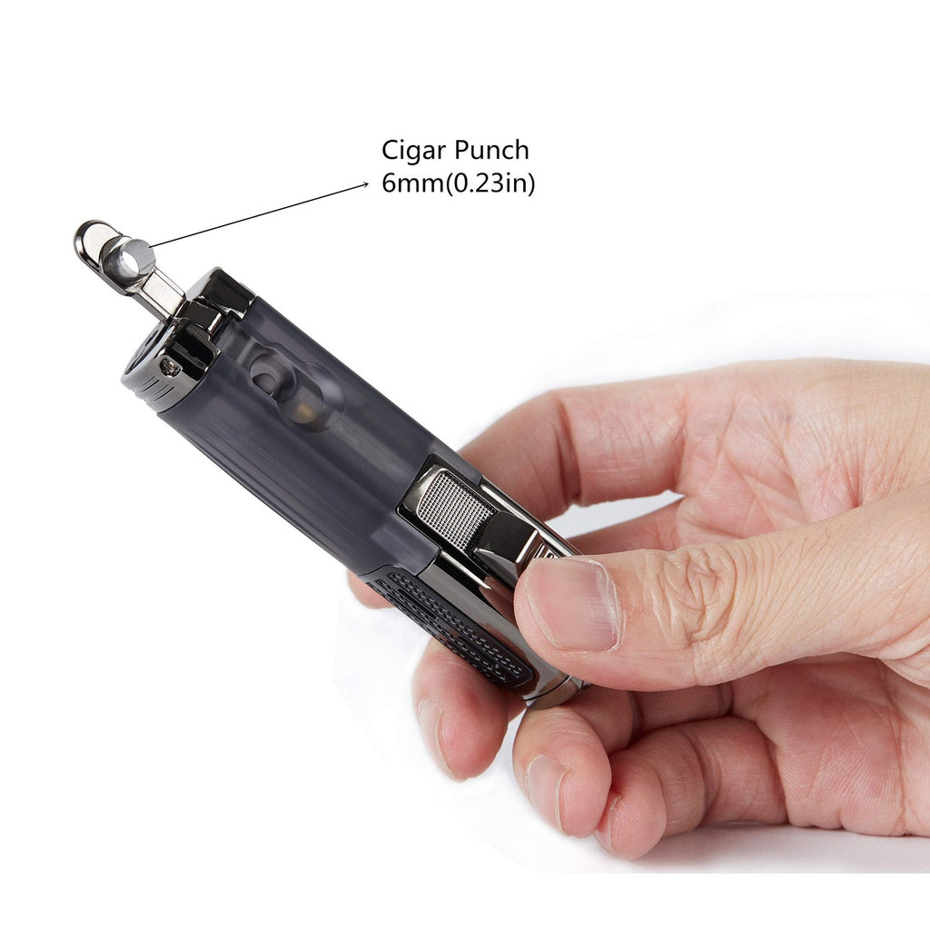 TOMOLO Cigar Lighter Triple Jet Flame Torch Lighter Refillable Butane Lighter with Cigar Punch, 2 Pack, Charcoal