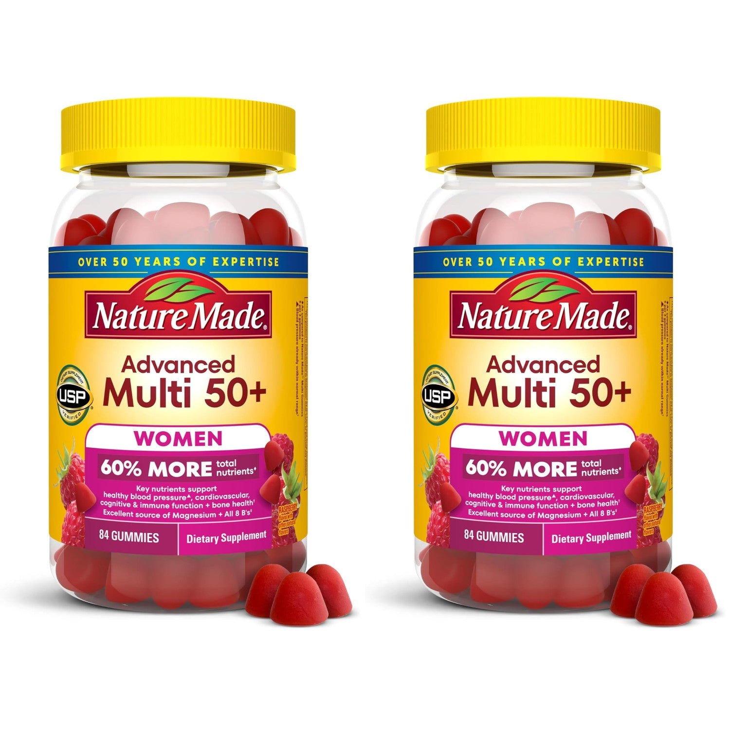 Nature Made Advanced Multivitamin Gummies 50 + for Her, Womens Multivitamins Gummies with Magnesium Citrate, Vitamin D3, Zinc, Calcium and All 8 B Vitamins, 28 Day Supply, 84 Count (Pack of 2)