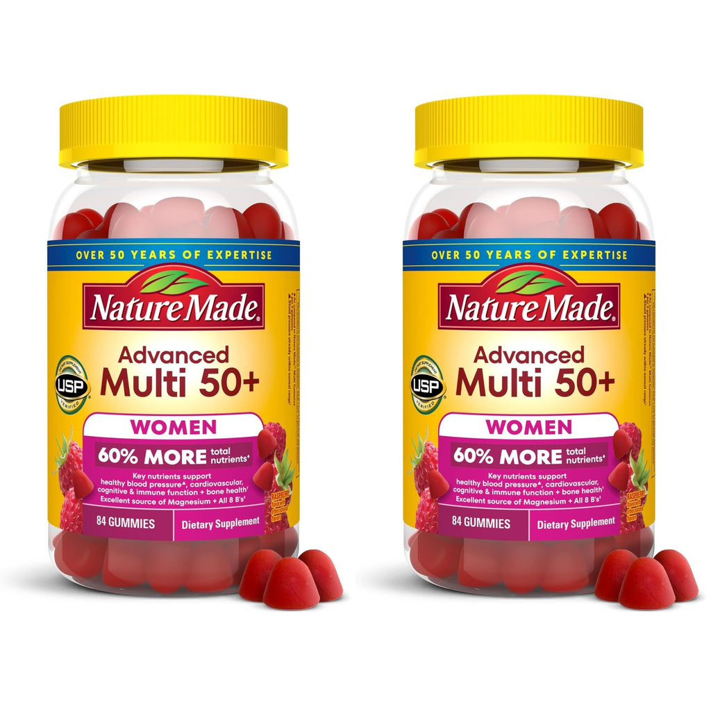 Nature Made Advanced Multivitamin Gummies 50 + for Her, Womens Multivitamins Gummies with Magnesium Citrate, Vitamin D3, Zinc, Calcium and All 8 B Vitamins, 28 Day Supply, 84 Count (Pack of 2)