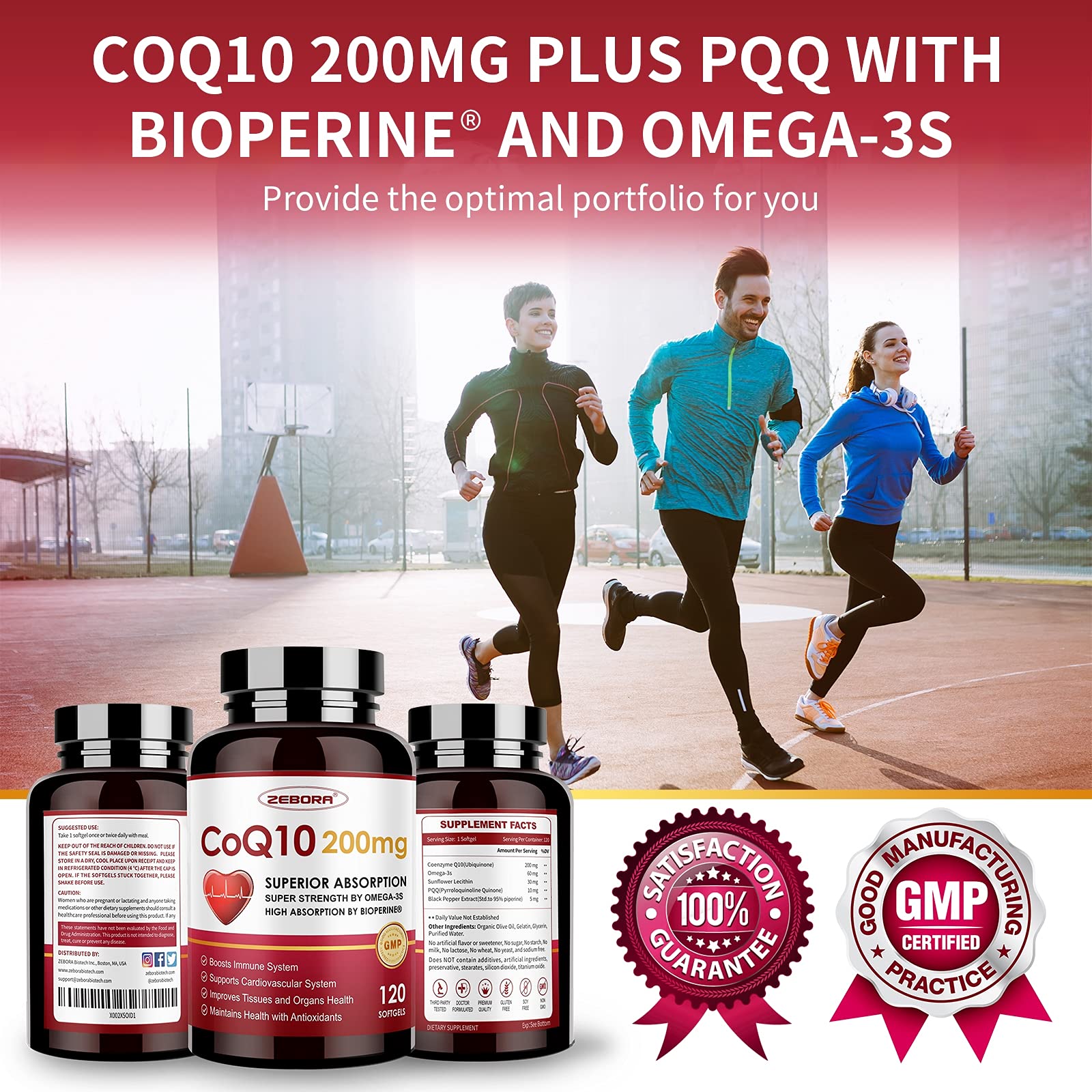 ZEBORA CoQ10 200mg Softgels, 120 Servings | With PQQ, BioPerine & Omega-3, Ubiquinone, High-Absorption, Powerful-Antioxidant, Support Heart & Energy-Production