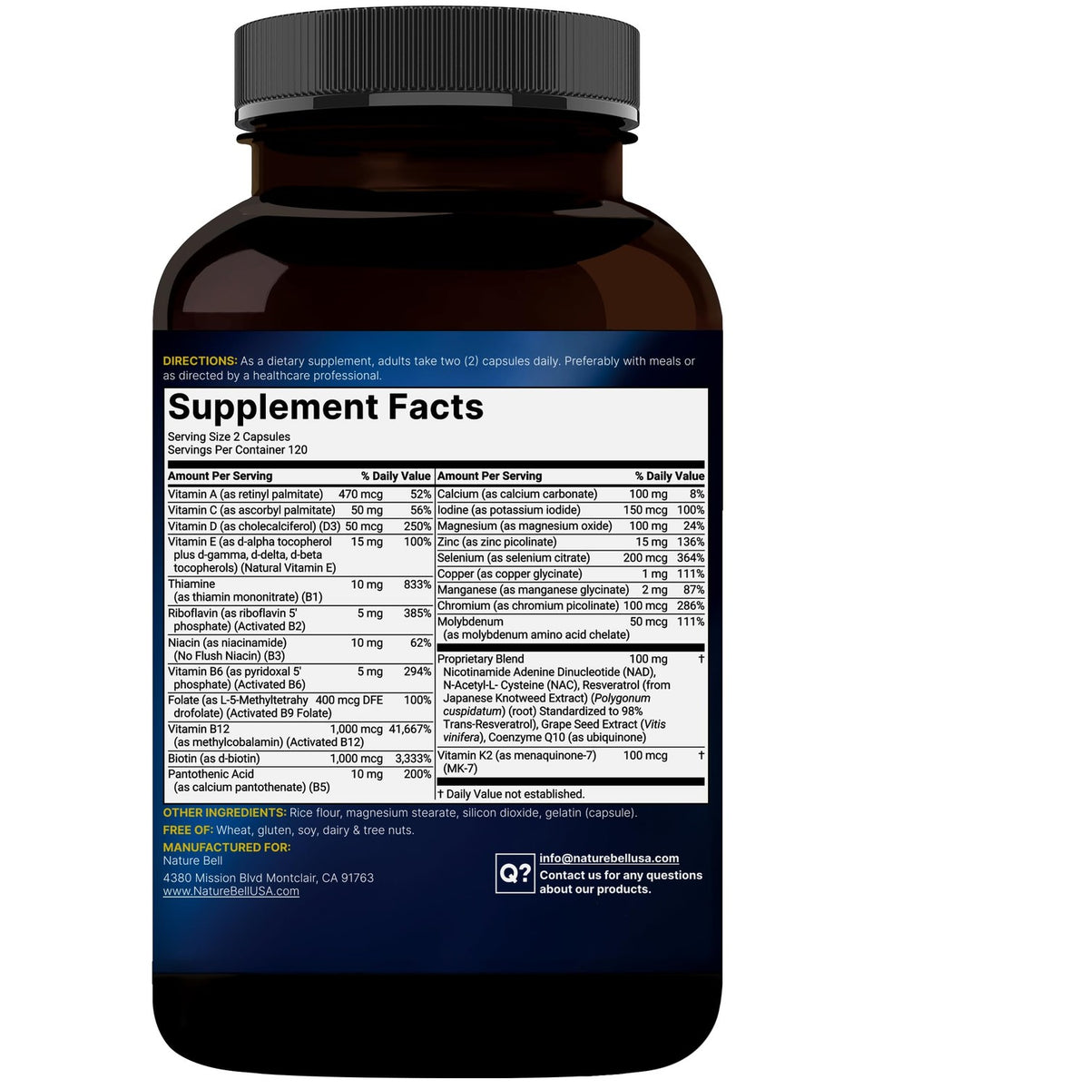 Methylated Multivitamin for Men and Women, 240 Capsules | 27-in-1 Formula with Vitamins B Complex, C, D3, K2, NAD, NAC, CoQ10, Resveratrol, Magnesium, Zinc & More | Daily Essential Vitamins