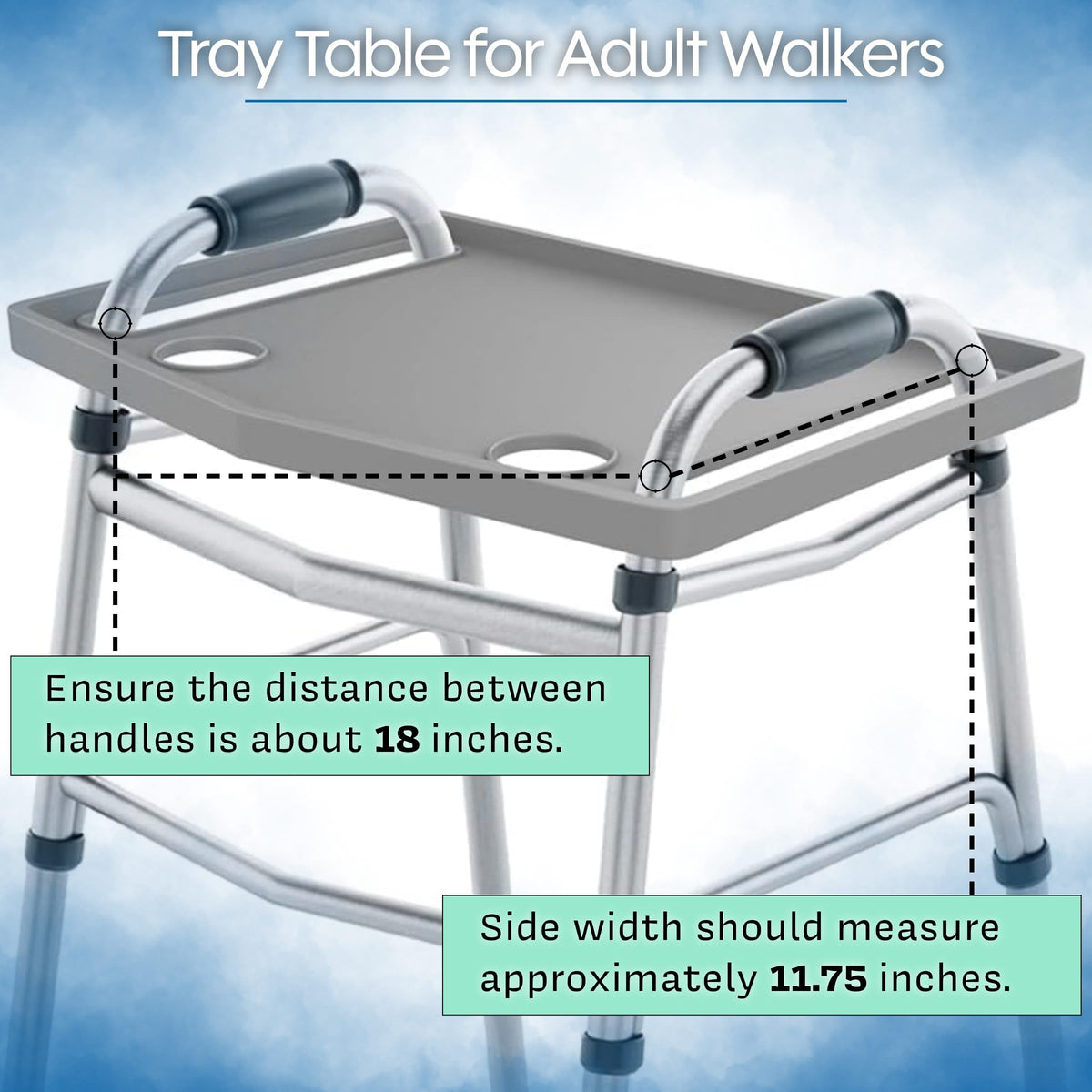 Bluestone Walker Tray Table with 2 Cup Holders, Gray