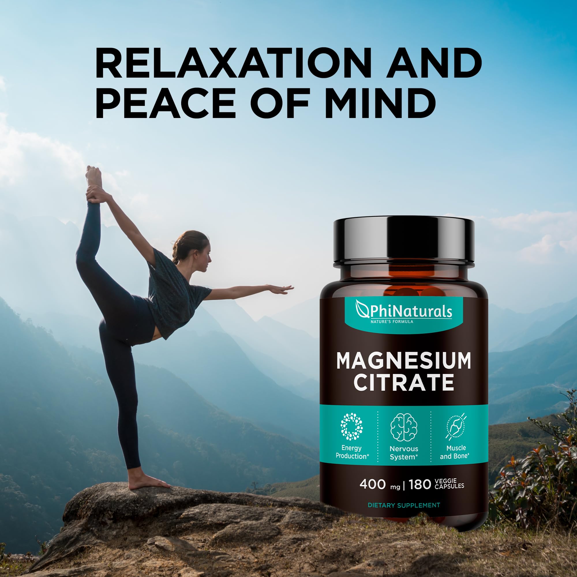 Magnesium Citrate Powder Capsules 400mg - 180 Count Veg Caps - PhiNaturals | Nervous system & Muscle Support · 400 mg High-absorption Mag Citrate Pills · Non-GMO Vegan Capsules - Citrato de Magnesio