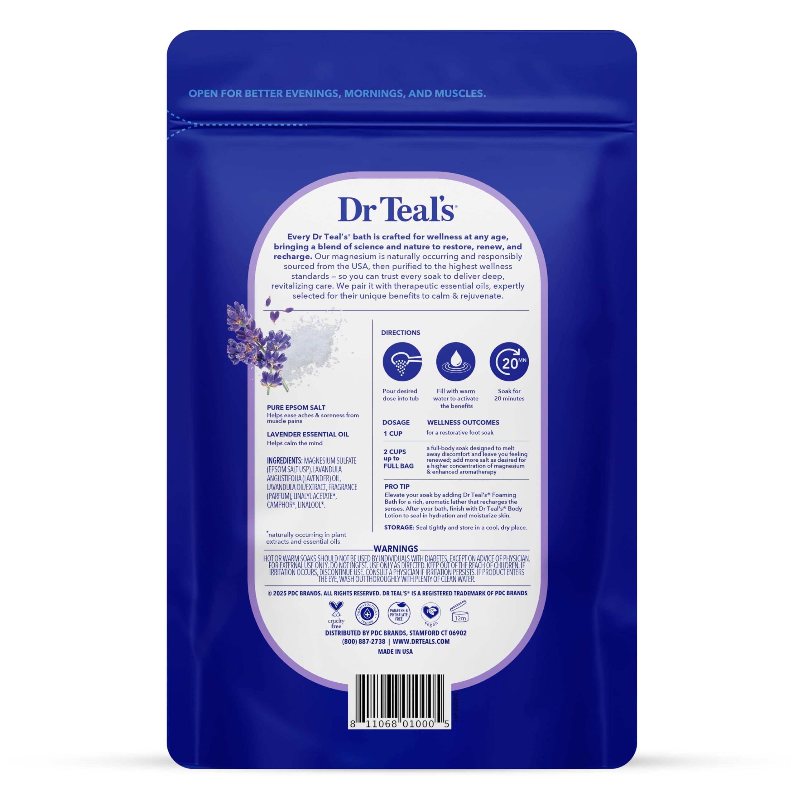 Dr Teal's Pure Epsom Magnesium Salt Soak, Soothe & Sleep with Lavender, 3 lb (Pack of 4)