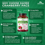 Zazzee Cranberry PACs 72 mg per Capsule, 50:1 Extract, 60 Vegan Capsules | 2X Strength, 2 Month Supply, Fast-Acting, Effective Urinary Tract & Bladder Support, 100% Soluble PACs, Made in the USA