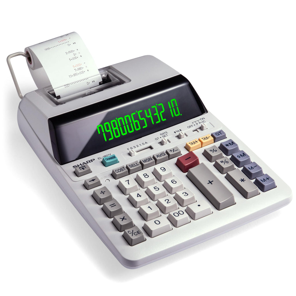 Sharp EL-1801V Ink Printing Calculator, 12-Digit LCD, AC Powered, Off-White, Ideal for Business & Office Use, Easy-to-Read Display & Durable Design