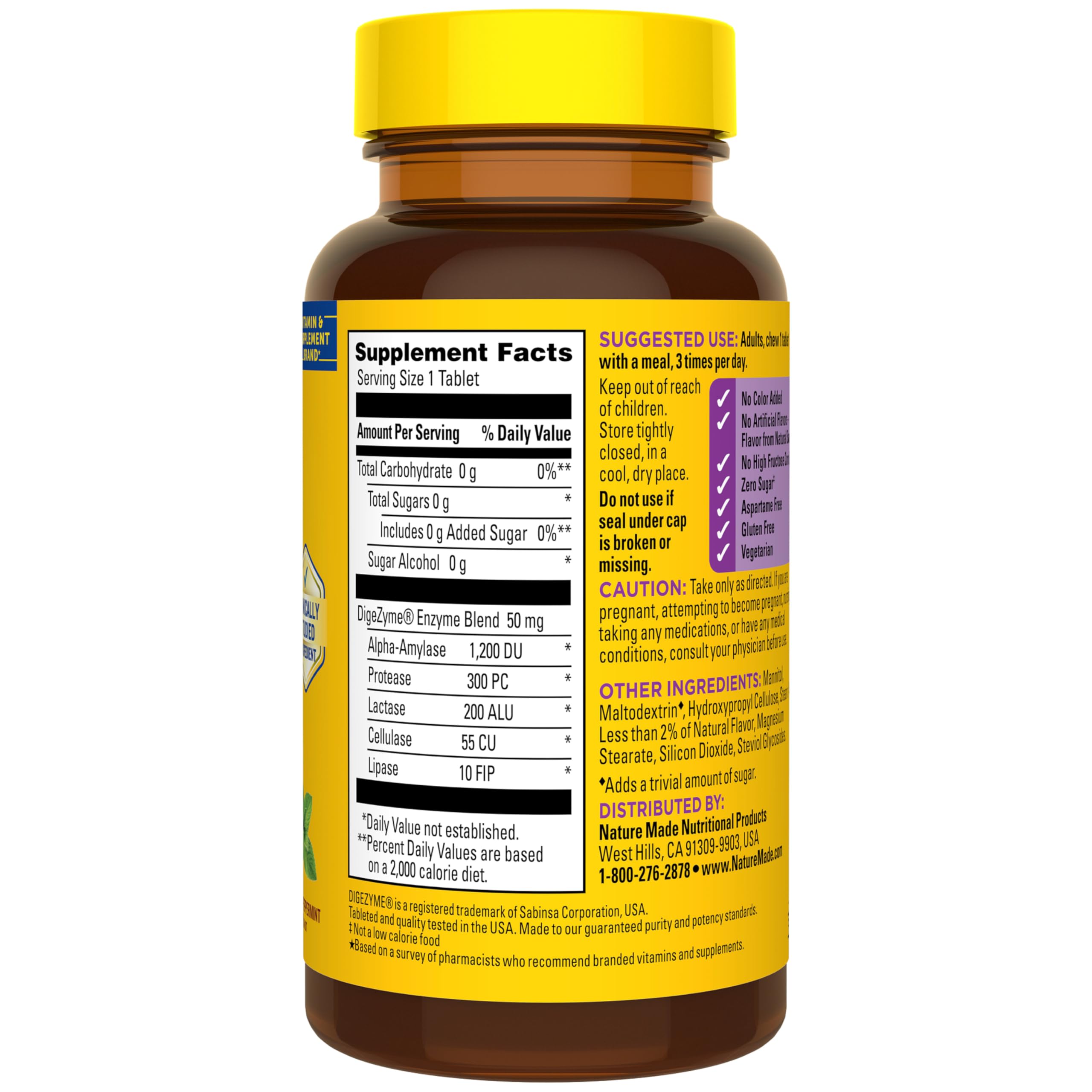 Nature Made Digestive Enzymes 5-in-1 Blend, 90 Chewable Tablets | Digestive Health Support, Helps with Occasional Bloating and Abdominal Discomfort, Peppermint Flavor, 30 Day Supply