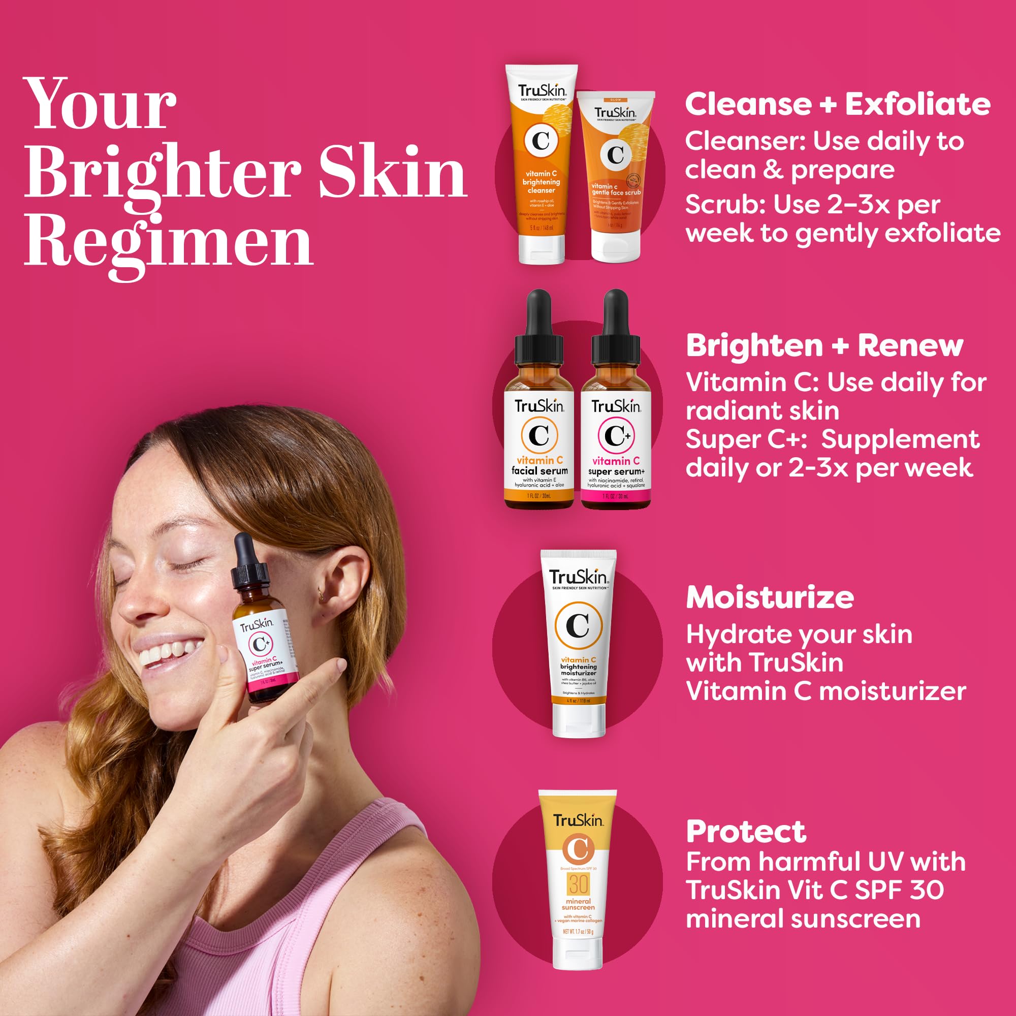TruSkin Vitamin C Super Serum for Face, 5 Skin Benefits, 2 fl oz | Vitamin C, Retinol, Niacinamide, Hyaluronic Acid and Squalane to brighten, firm, smooth, hydrate, and refine skin