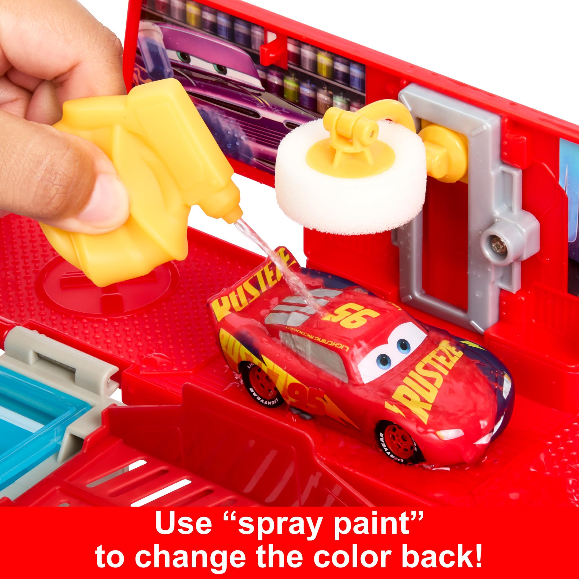 Buy now Mattel Disney and Pixar Cars Transforming Truck & Toy Car Playset, Color Changers Paint Shop Mack with Detachable Cab, Color Change Lightning McQueen & Accessories at indiglob india