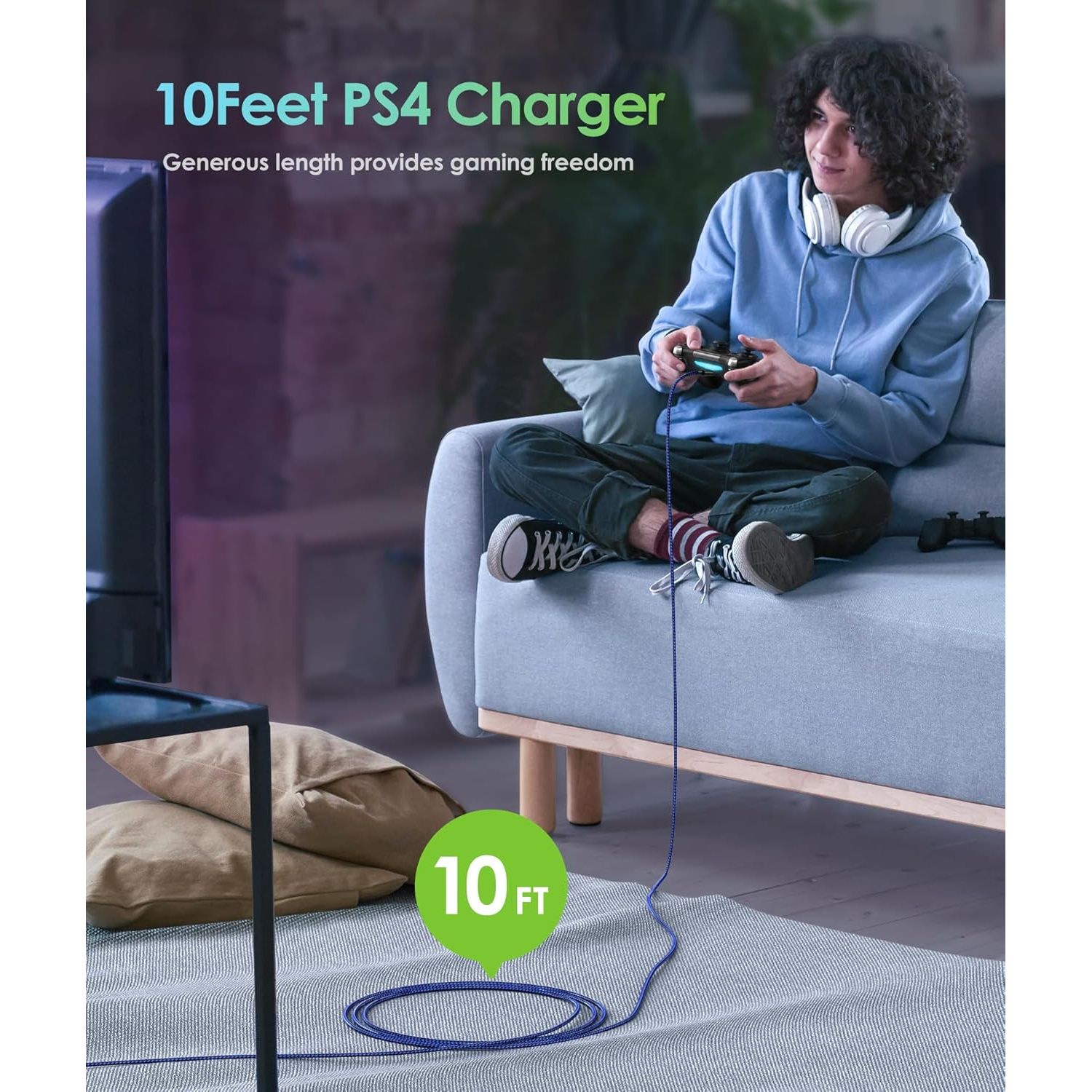 Buy now 6amLifestyle PS4 Controller Charger Charging Cable, 2 Pack 10ft Extra Long Micro USB 2.0 Cable, Nylon Braided Cord, for PS4, PS4 Slim/Pro, Xbox One S/X Controller, Android Phones, Black+Blue at indiglob india