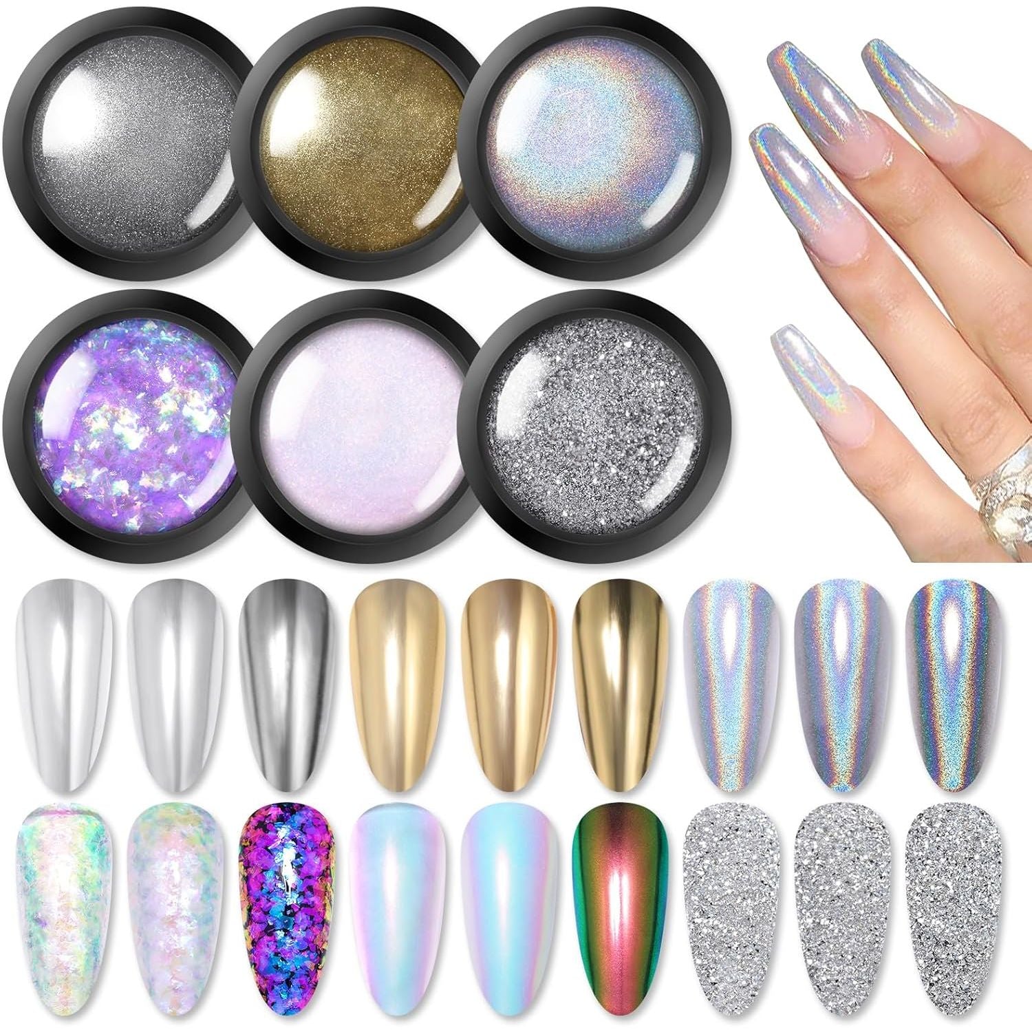 Buy now BORN PRETTY Chrome Powder Metallic Mirror Chameleon Nail Powder Auroras Mermaid Nail Powder Pigment for Nail Art Gel Polish Manicure Nail Art Decorations 9 Jars nail glitter powder at indiglob india