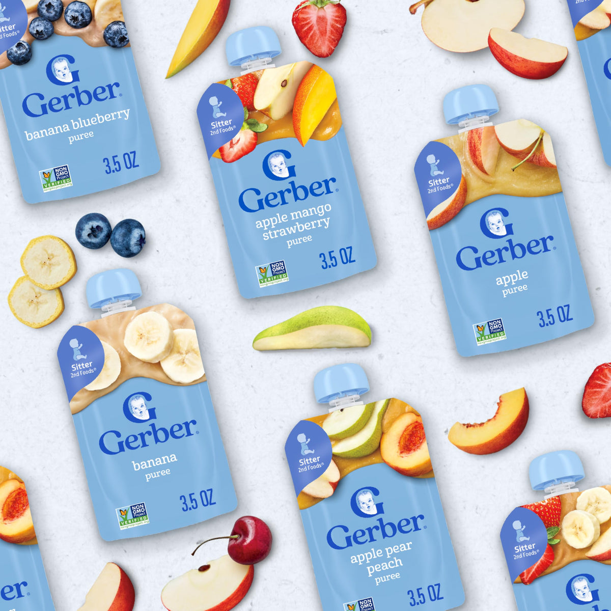 Gerber Stage 2 Baby Food, Banana Blueberry Puree Pouch, 2 Servings of Fruit, No Added Sweetener, No Artificial Colors or Flavors, 12-Pack
