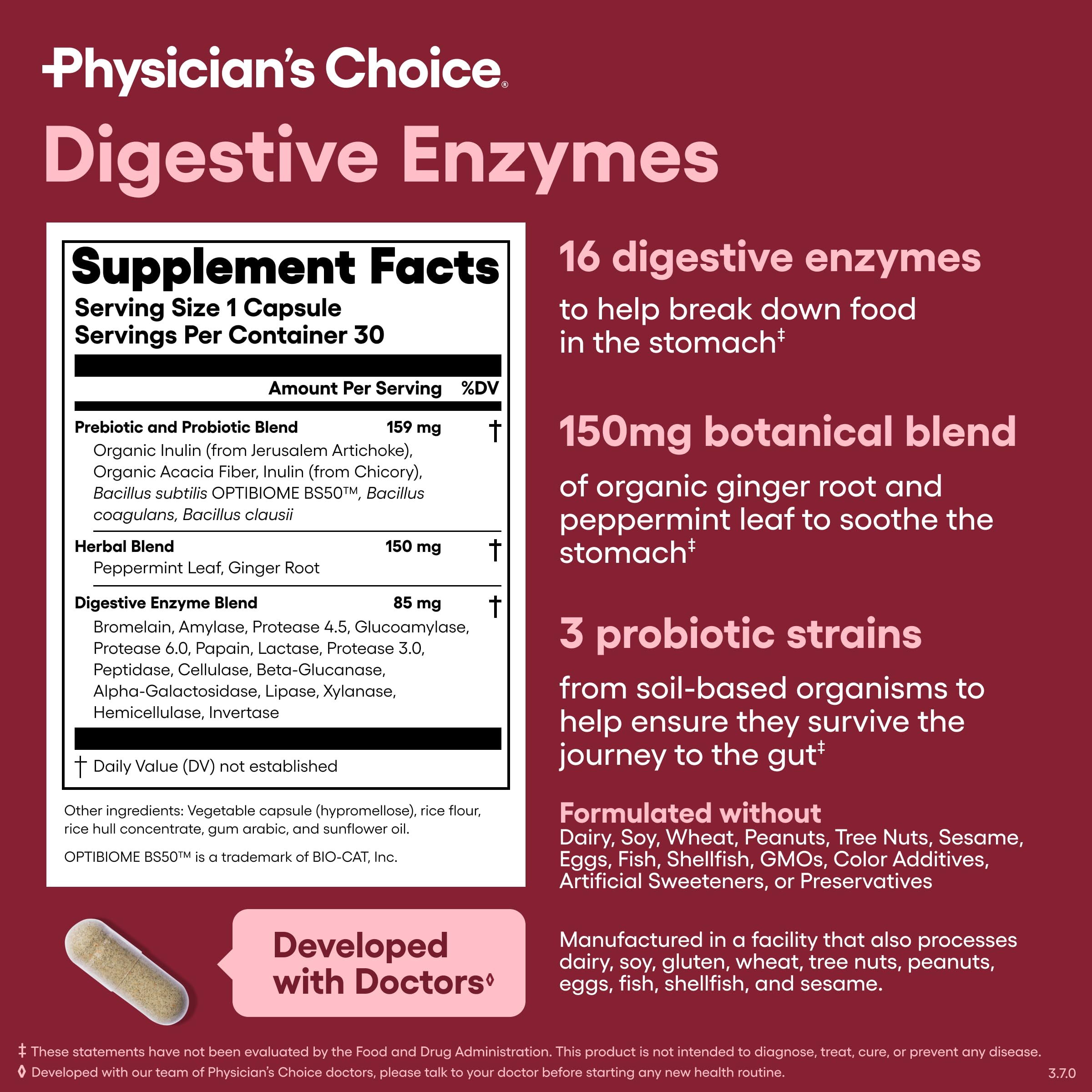 Physician's CHOICE Digestive Enzymes for Bloating & Digestion - Fast-Acting 16 Enzyme Formula with Organic Prebiotics & Probiotics for Gut & Digestive Health - Meal Time Discomfort Relief - 30 CT