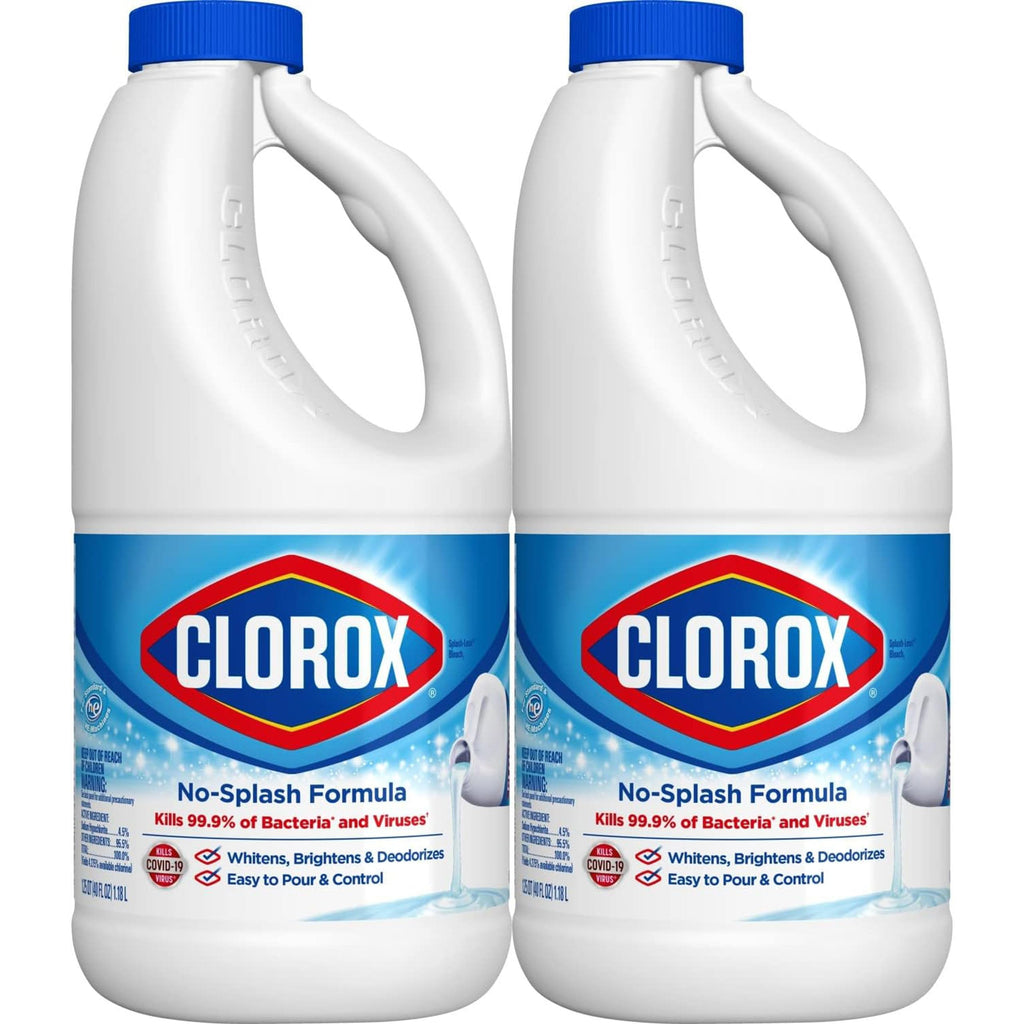 Buy now Clorox Splashless Disinfecting Bleach Cleaner, 2 Pack Regular Concentrated Liquid Bleach, Removes Mold, Mildew and Stains, Whitens, for Multi Purpose Cleaning and Laundry, 40 oz Bottles at indiglob india