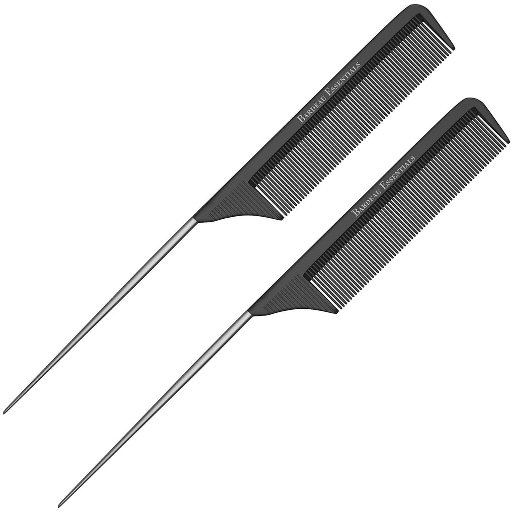 Professional 8.8 Inch Tail Comb - Black Carbon Fiber And Stainless Steel Pintail - Anti Static And Heat Resistant Teasing Lightweight Comb For All Hair Types