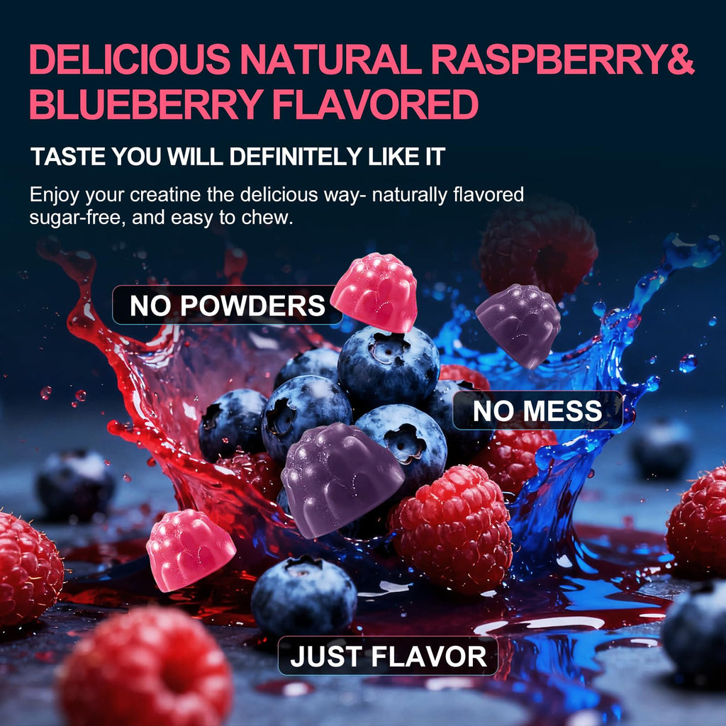 Health4All Creatine Monohydrate Gummies 5g for Men & Women, Creatine Gummy for Strength Energy & Muscle Growth Support Pre-Workout Supplement - Raspberry & Blueberry 120 Gummy