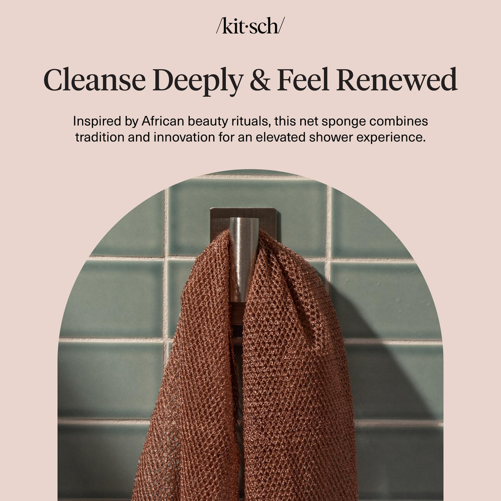 Kitsch African Net Sponge – Exfoliating Body Scrubber – Rosewood, 3 Pcs | for Cleansing & Gentle Daily Exfoliation – Stretchable Bath Sponge for Hard-to-Reach Areas – Long-Lasting Shower Essential