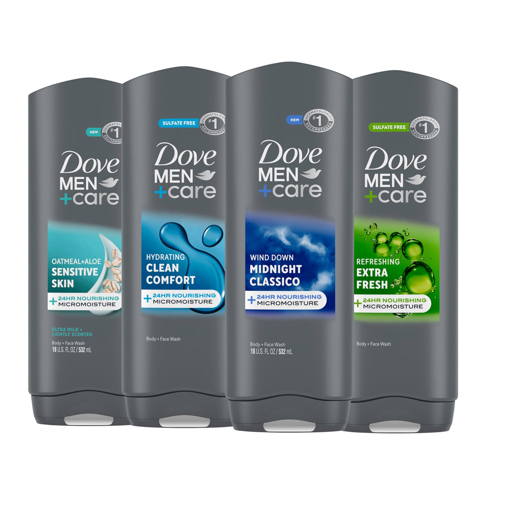 Buy now DOVE MEN + CARE Body and Face Wash Clean Comfort 4 Count for Healthier and Stronger Skin Effectively Washes Away Bacteria While Nourishing Your Skin, 18 oz at indiglob india
