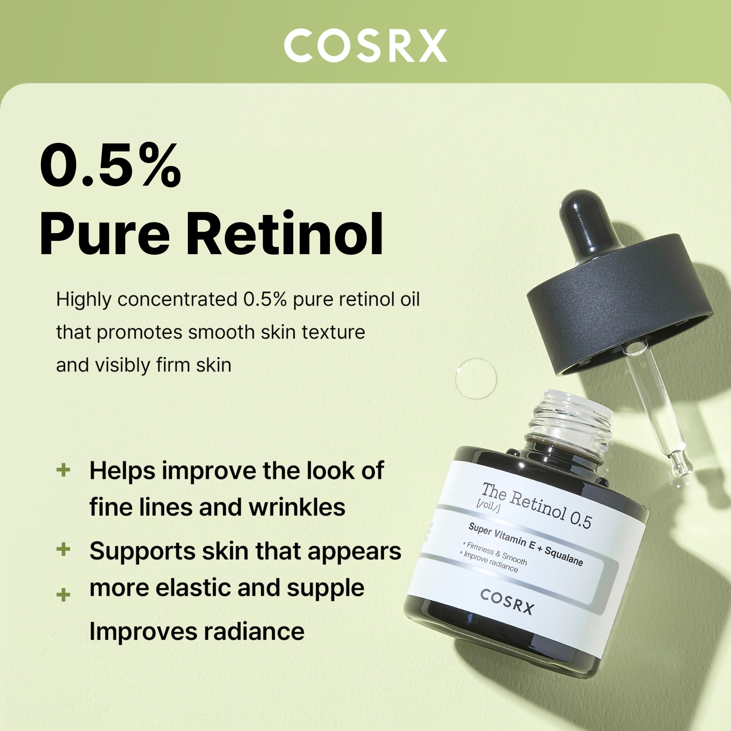 Buy now COSRX Retinol 0.5 Oil, Anti-aging Serum with 0.5% Retinoid Treatment for Face, Reduce Wrinkles, Fine Lines, Gentle Skincare for Day & Night, Not Tested on Animals, Korean Skin Care at indiglob india