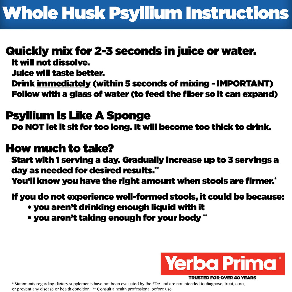 Yerba Prima Psyllium Whole Husks, Colon Cleanser 12 oz (Pack of 2) - All Natural Dietary Fiber, Pure Premium Psyllium, Lab-Tested Non-GMO, Gluten-Free Fiber