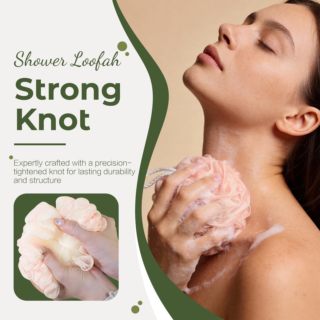 Yolaist Loofah Sponge 4 Pack, Exfoliating Body Scrubber for Shower, Soft Bath Sponges with Hanging Loop, 60G Gentle Loofah for Women Men (Pastel Colors)