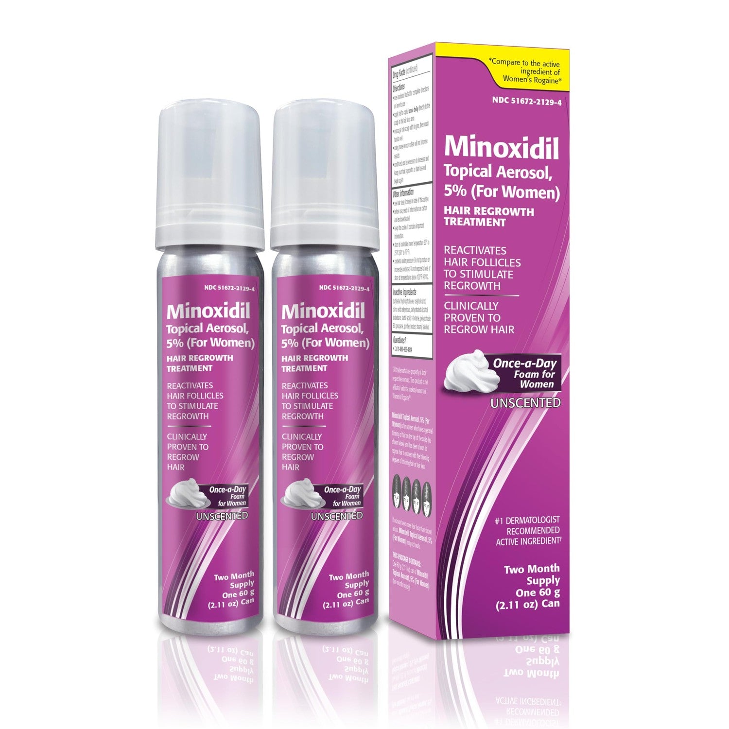 Minoxidil for Women, 2.11 Oz (2 Months Supply) Clinically Proven to Regrow Hair, Topical Aerosol Foam 5%, Hair Thinning Treatment