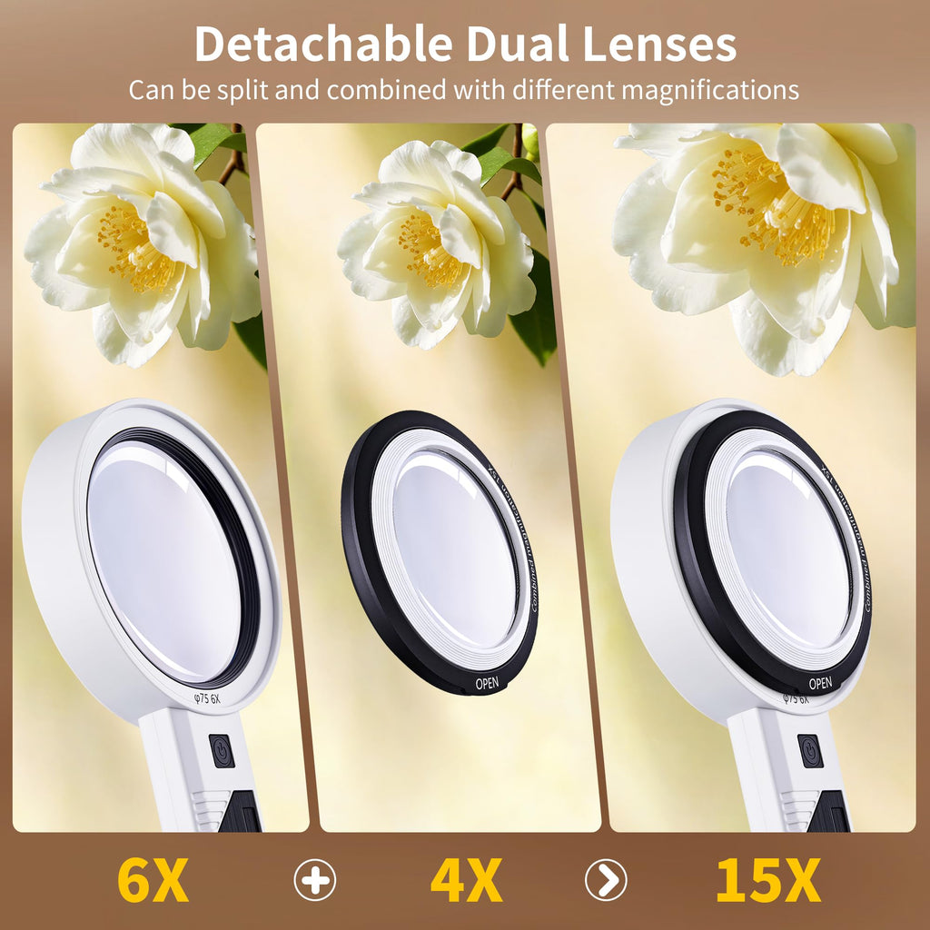 JARLINK Magnifying Glass with Light, 30 LED, Detachable Dual Lenses