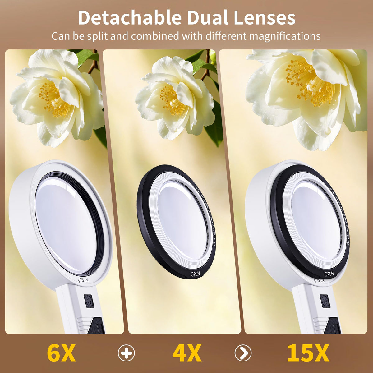 JARLINK Magnifying Glass with Light, 30 LED, Detachable Dual Lenses