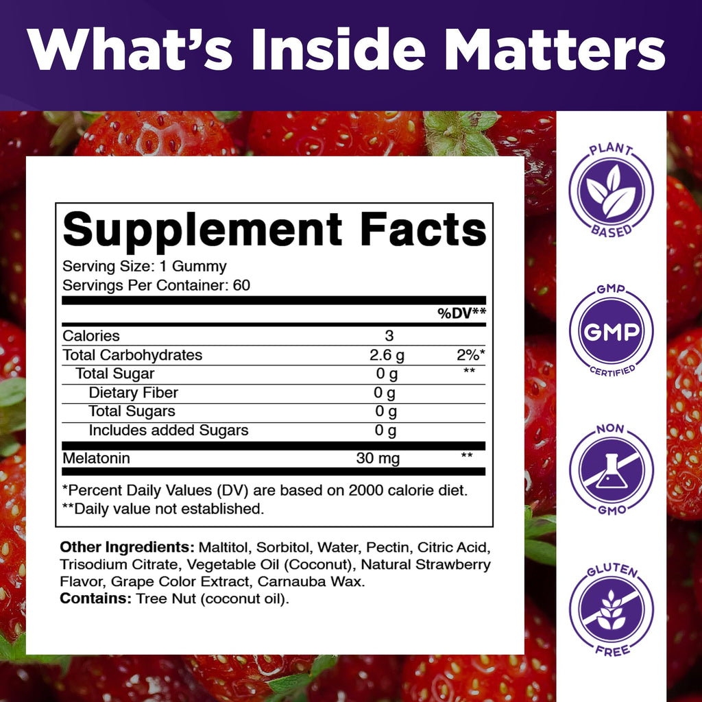 Vitamatic Sugar Free Melatonin 30mg per Gummy - 60 Servings - 60 Vegetarian Gummies - Non-Habit Forming Supplement (60 Count (Pack of 1)) | 60 Vegetarian Gummies, Non-Habit Forming, Supplement