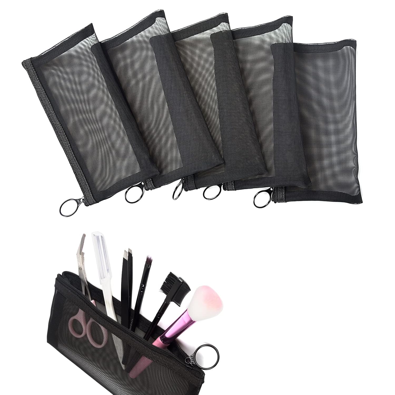 Buy now Patu Zipper Mesh Bags, Size M / A6, 5 Pieces, Beauty Makeup Cosmetic Accessories Organizer, Travel Toiletry Kit Set Storage Pouch, Black 7.9 x 4 Inch at indiglob india