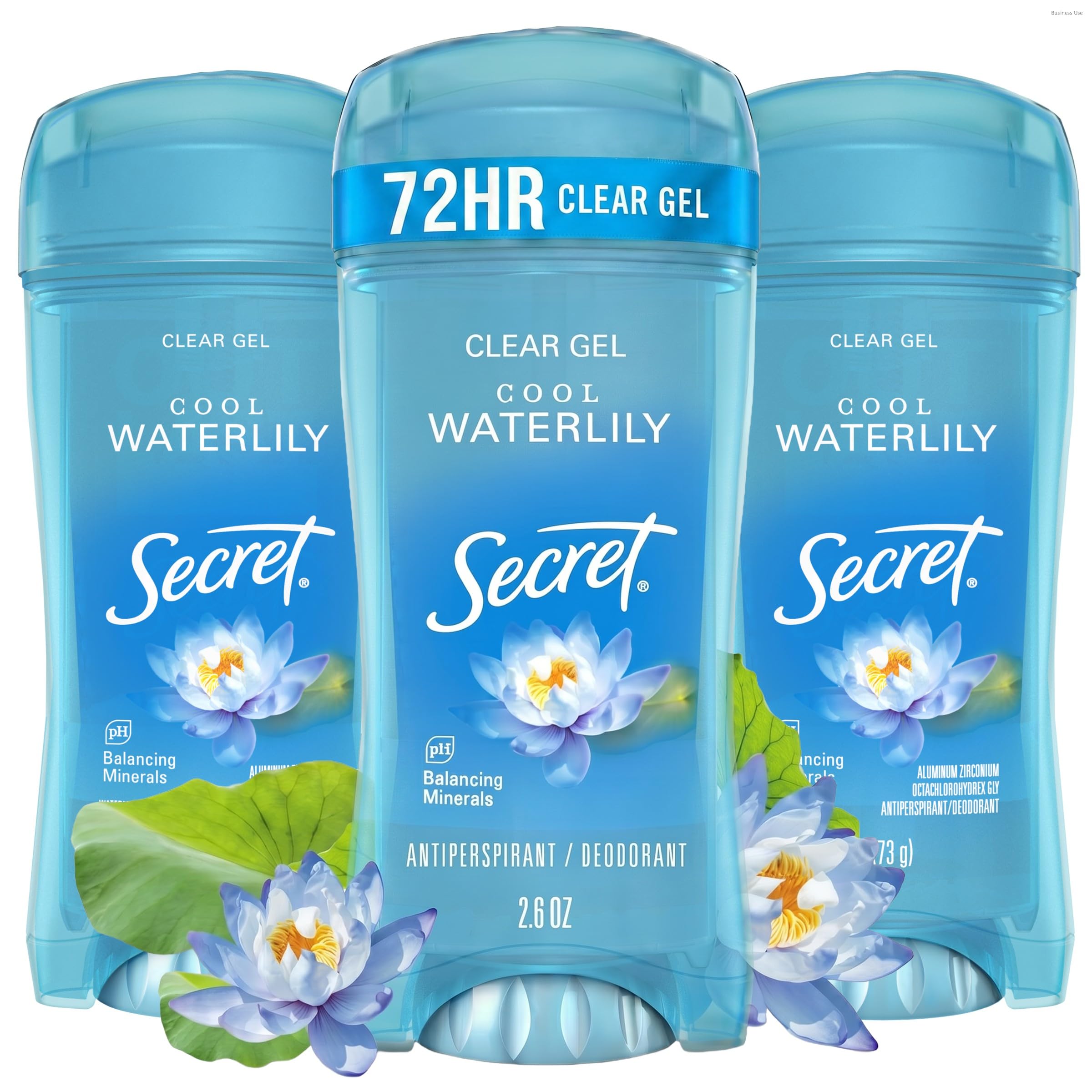 Secret Fresh Antiperspirant Deodorant for Women, 72hr Breathable Sweat & Odor Protection, Instant Freshness & Gentle, PH Balancing Minerals, Clear Gel, Cool Waterlily Scent, 2.6 oz (Pack of 3)