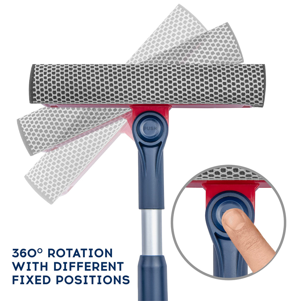 DSV Standard Professional Window Squeegee | 2-in-1 Window Cleaner Sponge and Soft Rubber Strip With Telescopic Extension Pole 20" - 30"(50cm-76cm) | Adjustable To Clean From Multiple Angles