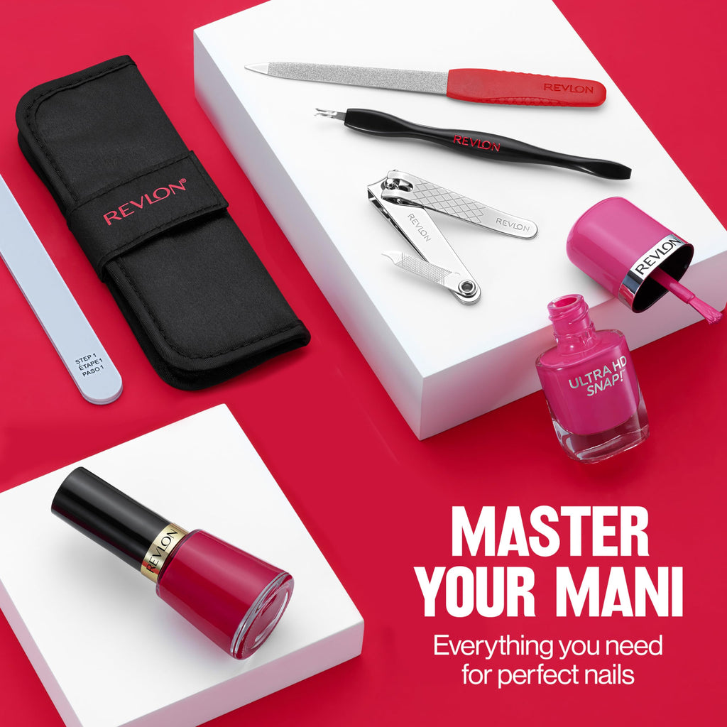 Buy now Revlon Manicure Essentials Kit with Travel Case, Nail Care Set with Dual Ended Cuticle Trimmer, Curved Blade Clippers, Compact Emeryl File & Buffer (Pack of 1) at indiglob india