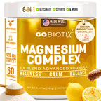 GOBIOTIX Magnesium Glycinate Powder – 6-Form Magnesium Complex: Malate, Citrate & More – Sleep, Stress & Calm Support for Women & Men – High Absorption, Sugar Free – 420mg, 60 Servings (Peach Tea)