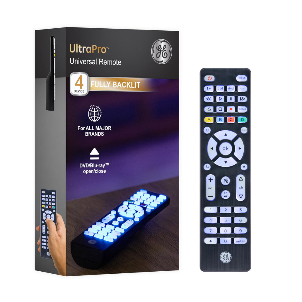 Buy now GE Universal Remote Control, Samsung TV Remote,Universal TV Remote for Roku TV, Vizio, LG, Sony, Sharp, Roku, Apple TV, TCL, Panasonic, Smart TVs, Streaming Players, Blu-ray, DVD, 4-Device, Gold,48845 4 Device Brushed Black Blue Backlit at indiglob india