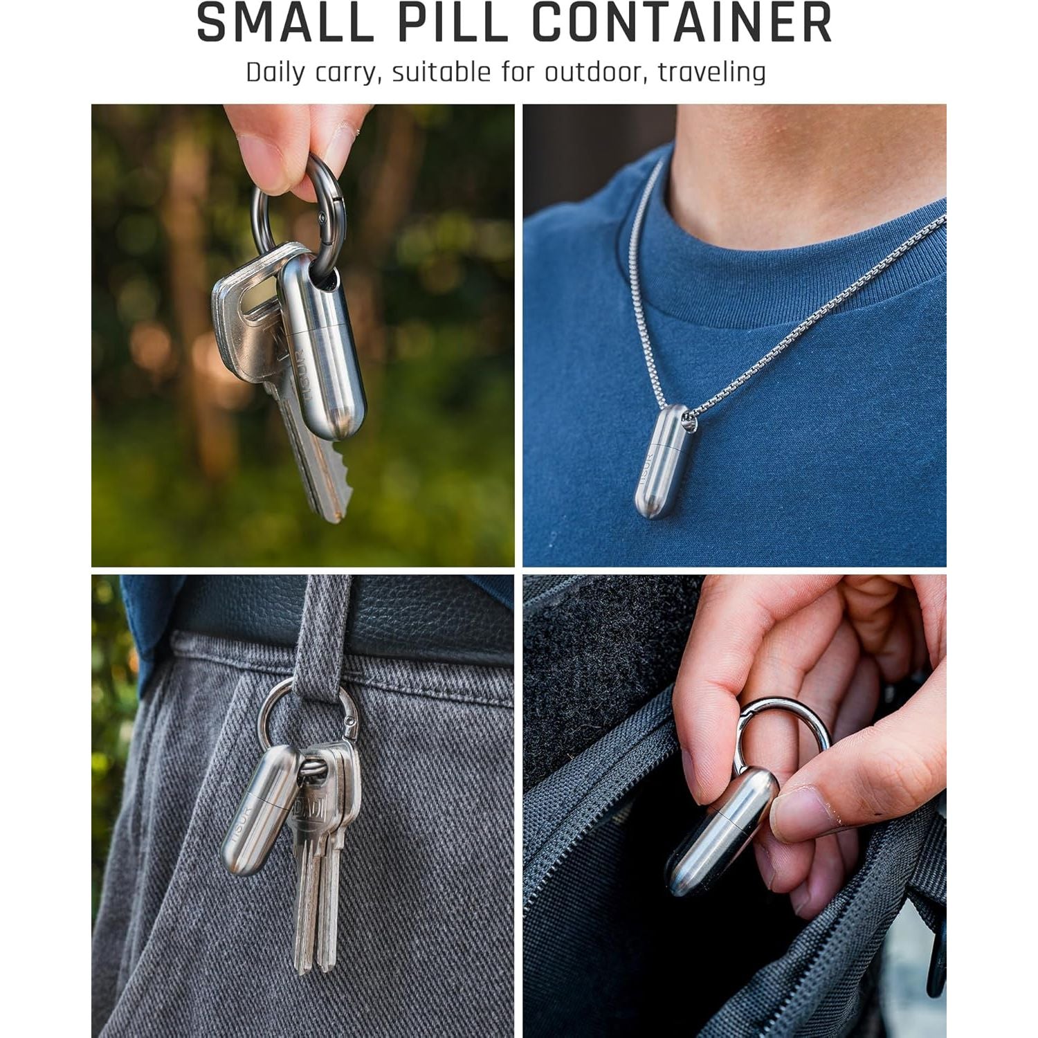 Buy now TISUR Micro Keychain Pill Holder, Titanium Pill Case Waterproof Pill Container, Portable Tiny Pill Organizer for Travel Purse Pocket at indiglob india