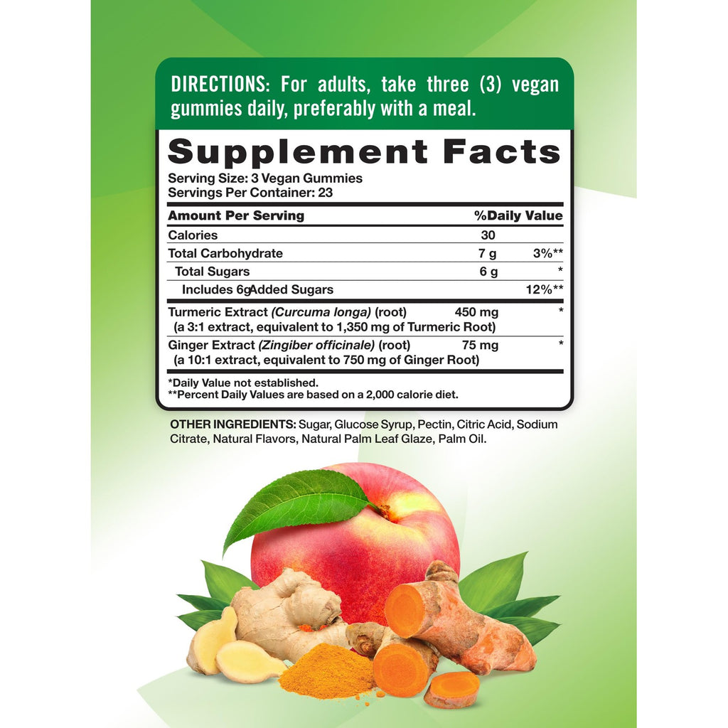 Nature's Truth Turmeric and Ginger Gummies | 70 Count | Peach Flavor | Vegan, Non-GMO & Gluten Free Supplement
